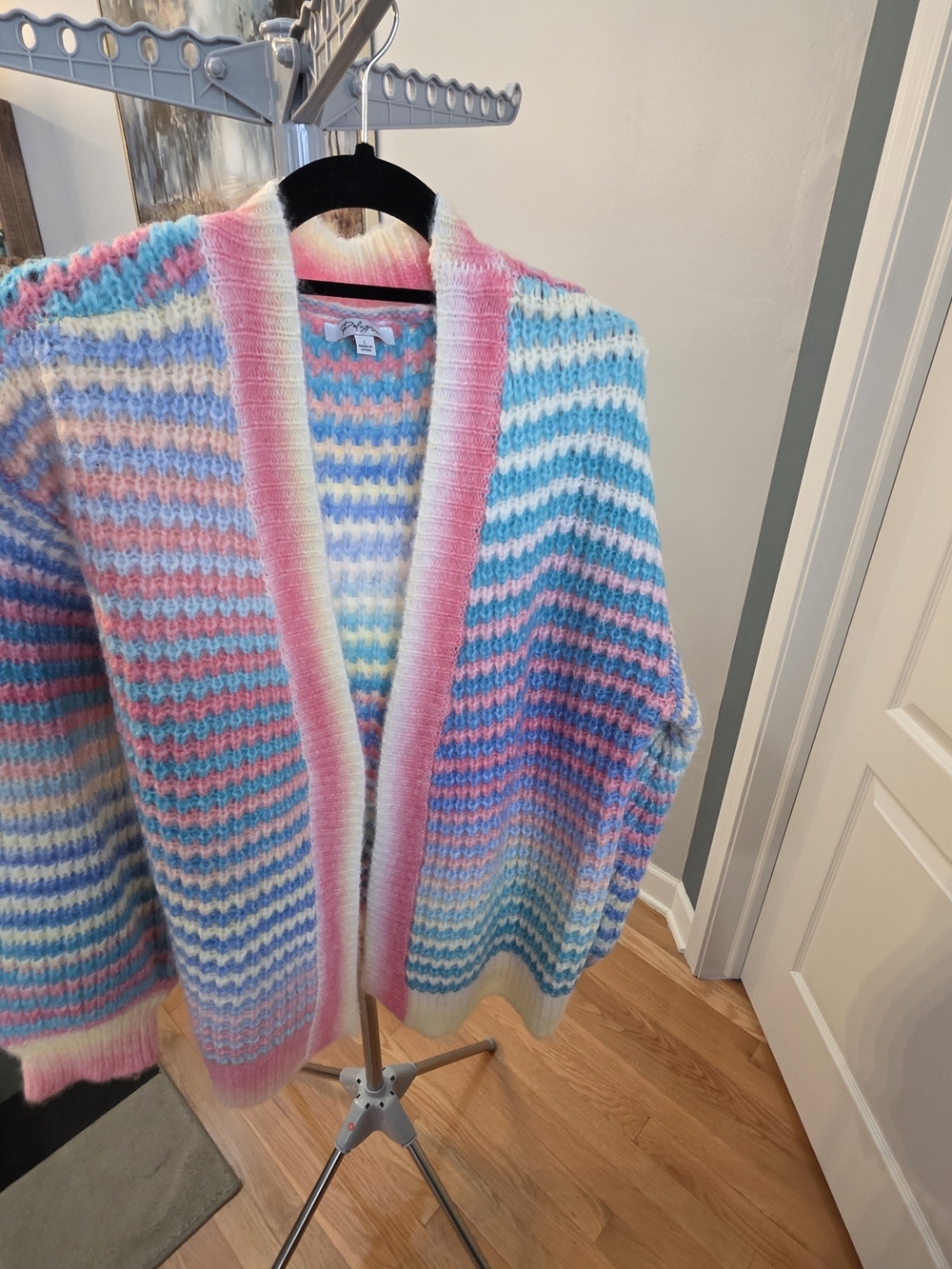 Polagram Gradient Pastel Multi-Stripe Open Cardigan Sweater - Picture 3 of 13
